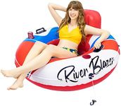 Sunlite Sports River Raft Inflatable 53 Inch, Water Float to Lounge Above Lake and River, Outdoor Water Tube Sport Fun, Recreational Use, Two Grip Handles, Cup Holder, Grab Rope (Americana)