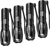 4 Pack Tactical Flashlights, 2000 Lumens LED Flashlight with Zoomable,Waterproof, 5 Modes,Handheld Mini Flashlight for Indoor and Outdoor,Camping,Emergency,Hiking (Black)