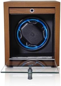 Newymaking Automatic Watch Winder, Wooden Watch Case with Serenity Blue Backlight, Quiet Motor, Open Lid Stop Tech, Soft Watch Pillow for Women and Man Watches, USB Powered Supply