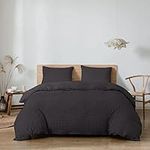 AR Ware Seersucker Double Duvet Cover Set - Super soft Rich Cotton Bedding Sets with 2 Pillowcases - Breathable Hotel Quality Quilt Covers (Charcoal)