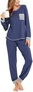 SWOMOG Pyjama Sets for Women Long Sleeve Sleepwear Pj Sets Soft & Warm Nightwear Joggers Pyjamas Two Piece Loungewear Navy Blue