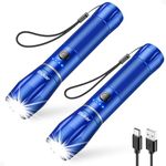 Blukar Flashlight Rechargeable[2 Pack], High Lumens Handheld Flashlight with 5 Modes, Adjustable Focus, IPX6 Waterproof, Lightweight Flash Light for Camping, Running, Outdoors, Emergency-Blue