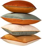 Plaid Pillow Covers 18x18 Inch Set of 4 Soft Velvet Decorative Throw Pillow Covers Square Cushion Case Solid Cushion Covers Modern Double-Colored pillowcases for Home Couch Decoration Orange/Teal