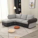 Panana Corner Sofa Linen Fabric Suite & Cushions with Built-in USB Port Chaise - Sectional Group Chesterfield Sofa Settee - large corner sofa (Light Gray, 2 Seater with Built-in USB Conrer Chaise)