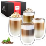 glastal 4x350ml Double Walled Coffee Glasses Mugs Cappuccino Latte Macchiato Glasses Cups for Coffee Tea Milk Juice Ice Cream Borosilicate Heat Resistant Glass Cups