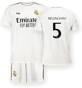 Real Madrid Home Kit Jersey and Shorts, Season 24/25, Bellingham, 14 Years, Replica Shirt with Official License
