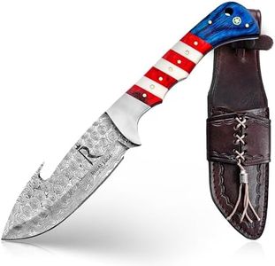 Fixed Blade Knife, 10" Handmade Damascus Hunting Knife with Leather Sheath, Full Tang Damascus Knife Survival Knives for Camping, Hunting & Outdoor Use