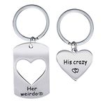 Stainless Steel His Crazy Her Weirdo Love Heart Couples Keychain Set, Lover Key Ring Set Gifts for Boyfriend Girlfriend SN151