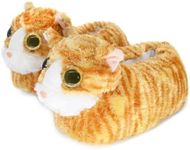 Indoor Fuzzy Winter Animal Cat Plush Soft Slippers for Women, Lovely Cat with Big Eyes (US Men Size 8-10.5, Yellow)