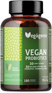 Vegágeno Probióticos y Prebióticos Intestinales 180 cápsulas Vegetales, 30 Cepas Bacterianas, 80 Billones UFC - con Zinc. Tambien Probioticos mujer flora intima. Apto para Veganos. Sin Gluten.
