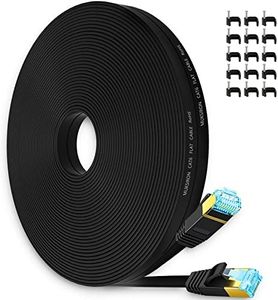 MUKSIRON Cat6 Ethernet Cable 50 ft,Flat Internet Network LAN Patch Cords – Solid Cat 6 High Speed Computer Wire with Clips& Snagless Rj45 Connectors for Modem,Router– Outdoor&Indoor - 50 feet Black