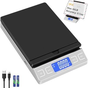 TIPRE Digital Shipping Postal Scale, Mail Scale with Envelope Flip Holder, 66lb/0.1oz Postage Scale for Package, Small Business, Post Office, Hold&Tare Function, Battery&Type-C Charging Cable - Silver