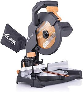 Evolution Power Tools R210CMS Compound Miter Saw, 8-1/4" Multi-Material Cutting TCT Blade Included Cuts Wood Metal Plastic & More, 45° - 45° Degree Miter & 45˚ Degree Bevel Angles, 1200W, 8-1/4"