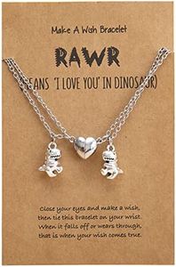 Hifot 2 Piezas Collares de la Amistad Magnetico, Collar Corazon Dinosaurios Cadena Plata Mujer, Collares de Mejores Amigas para 2 Niña Bff Regalos Personalizados Accesorios de Amistad