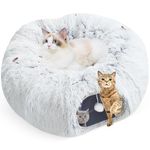 Hibtn Plush Cat Tunnel Cat Nest Cat Toy Cat Cave Cat Channel Donut Circle Shape Foldable Cat Drill Hole Tent Breathable For Winter