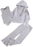 Floerns Girls Long Sleeve Hoodie Tank Split Flare Pants Set Three Piece Outfit Grey 11Y