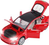 Invite Enterprise Car Tesla Model 66063 1:32 Scale Alloy Diecast Model Metal Pull-Back Car With Sound Light And Opening Doors: A Kids' Toy Vehicle Gift (1:32 Tesla - Red)