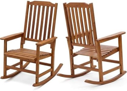 Devoko Outdoor Rocking Chair Acacia Wood Porch Rocking Chairs, Outdoor Chairs with Widened Armrest for Porch, Poolside, Balcony and Yard, Natural (2-Piece Chairs Set)