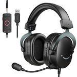 Fifine PC Gaming Headset with USB/3.5mm Jack for Laptop Computer, Over Ear Wired Headphones with 7.1 Surround Sound, Detachable Microphone, Volume Control, Noise Cancelling for PS5/Xbox/Switch-H9