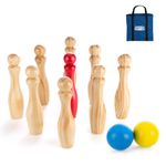 Grasshopper Games | Wooden Skittles Bowling Set for Kids, Outdoor Indoor Educational Wooden Skittles, Complete Classic Set for Kids and Adults