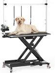 DWVO 49'' Electric Dog Grooming Table, Heavy Duty Adjustable Pet Grooming Table w/Leveling Wheels, Grooming Arm, Anti-Slip Top & Tool Organizer, Professional Dog Grooming Station (Black, 49inch)