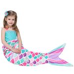 WERNNSAI Mermaid Tail Blanket - Plush Mermaid Wearable Blanket for Girls Teens 140 x 60 cm All Seasons Soft Flannel Snuggle Pink Blanket Mermaid Scale Sleeping Bag