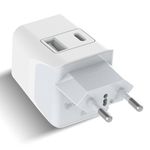 Ceptics Travel Adapter India to Europe Plug Adapter, 3 in 1 Adapter, Germany, France Adapter with 1 USB, 1 USB-C, Type C Travel Adapter Europe for Laptops, Phones, CE - RoHS, White 1pc