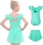 DIPUG Girls Ballet Leotards with Removable Skirt, Dance Outfit, Dress Combo for Toddler, Green-double Sleeve, 10-12 Years