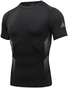 AMZSPORT Maglietta Compressione Uomo T Shirt Sportiva a Maniche Corte Maglia da Corsa Fitness, Nero, L