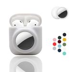 【2 in 1】CAQAKA Anti-Scratch Anti-Fall Anti-Lost Protective Case Compatible with AirPods 2nd/1st Generation and AirTag, Soft Silicone Cover for Boys Girls Womens Mens