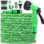 Garden Hose 30m Hose Pipes with 7 Modes Expandable Hose Pipe with Water Spray Gun Hosepipes for Garden, Magic Water Pipe Garden Hose Reel, 100FT Green