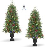 Alupssuc 4ft Prelit Artificial Christmas Tree Set of 2 Mini Entrances Tree with Colored LED Changing Lights and Timer by Remote Control for Front Door, Porch, Xmas Home Decoration,4 FT