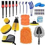 30 Pcs Car Cleaning Kit Interior Detailing Brush Kit, Car Detailing Drill Brush Set with Cleaning Gel, Microfiber Towels and Wax Sponge, for Car Interior Exterior Cleaning, Dashboard, Wheel