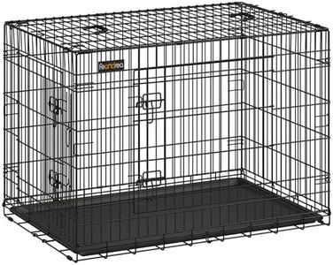 Feandrea Dog Crate, 42.1-Inch Foldable Dog Kennel with 2 Doors, Removable Tray, Metal Dog Cage, XL, Black