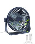 Maxesla USB Desk Fan, 4 Speeds Table Fan with Strong Airflow & Quiet Operation, 5.5 Inch Mini Personal Fan, 360°Rotatable Portable USB Fan for Desktop Office Home Bedroom Car Outdoor Travel, blue