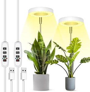 SHOPLED Grow Light, Full Spectrum LED Plant Grow Light for Indoor Plants, Height Adjustable LED Halo Grow Lamps, Auto On/Off Timer, 3 Colors & 10 Dimmable Brightness for Succulent Vegetables (2 Pack)