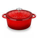 Velaze Dutch Oven, Classic Red Enamel Dutch Oven, Non Stick Enamel Coating, Good Sealing, Lightweight, for All Heat Source, Pot's Body Cast Iron Soup Pot 2.5 L(Red)