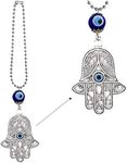 LUCKBOOSTIUM Ornate Silver Hamsa Pendant Ornament w/Center Evil Eye & Eye Bead in a Ball Chain - Sign of Happiness, Luck, Health, Power - Home, Bags & Car Rear View Mirror Hanging Accessories