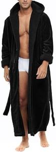 Alexander Del Rossa Mens Fleece Robe, Long Hooded Bathrobe, Small Medium Black (A0125BLKMD)