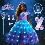 Mermaid Costume Kids, Light up Little Mermaid Dress for Girls, Glowing Mermaid Princess Fancy Dress with LED Princess Crown Magical Stick Set for Birthday Party Carnival Halloween Cosplay (130cm)