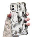 UEEBAI Case for iPhone 11 6.1 inch, Cute Solid Color Curly Wave Shape Shockproof Soft TPU Bumper Phone Case, Candy Water Ripple 3D Silicone Slim Pretty Case Non-yellowing Cover,Silver