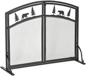 HOMCOM Fire Guard with Double Doors, Metal Mesh Fireplace Screen, Spark Flame Barrier with Tree Decoration for Living Room, Bedroom Decor