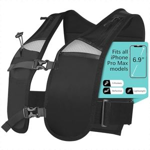 Running Vest for Men Women, Reflective Hydration Vest with Phone Holder and Bottle Pocket (AU-Black)