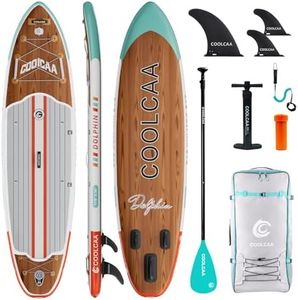 COOLCAA Dolphin Lite 11'8" Inflatable Stand-Up Paddle Board, 490Lbs Capacity SUP Board with 34'' Extra Wide, Fishing Paddleboard with Accessories & Bag for Adults Youth (Timber Skiff)