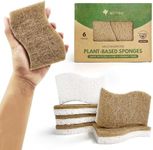 Natural Kitchen Sponges Pack of 6, Cellulose & Coconut Dish Sponge, Walnut Scrubber Sponges, Plate Friendly, No Scratch Eco Dishwashing Sponge for Washing & Cleaning, Quick-Drying, Odor Free