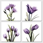 Pyradecor Elegant Purple Flickering Flower Canvas Prints Wall Art Grace Floral Pictures Paintings for Living Room Bedroom