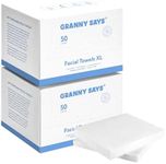 GRANNY SAYS Disposable Face Towel, 100 Counts/2 Boxes, Biobased Face Towelettes Disposable, Extra Thick Soft Face Towels, Clean Skin Towels for Remove Makeup, Facial Cleansing, 10"×12"