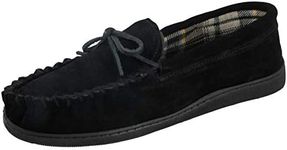 Mens Jo & Joe New England Real Suede Leather Moccasin Slippers Size 7-12 (UK 9, Black)