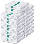 Premium Bar Mop Towels White with Green Stripe, 12-Pack,100% Organic Cotton, Kitchen Towels 16”x19”, Thick and Absorbent, Dish Towels, Bar Towels & Tea Towels (12)