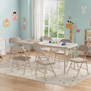 GarveeHome 7-Piece Kids Folding Table and Chairs Set, Toddlers Children's Activity Table and Chairs Set for Dining Room, Daycare, Classrooms
